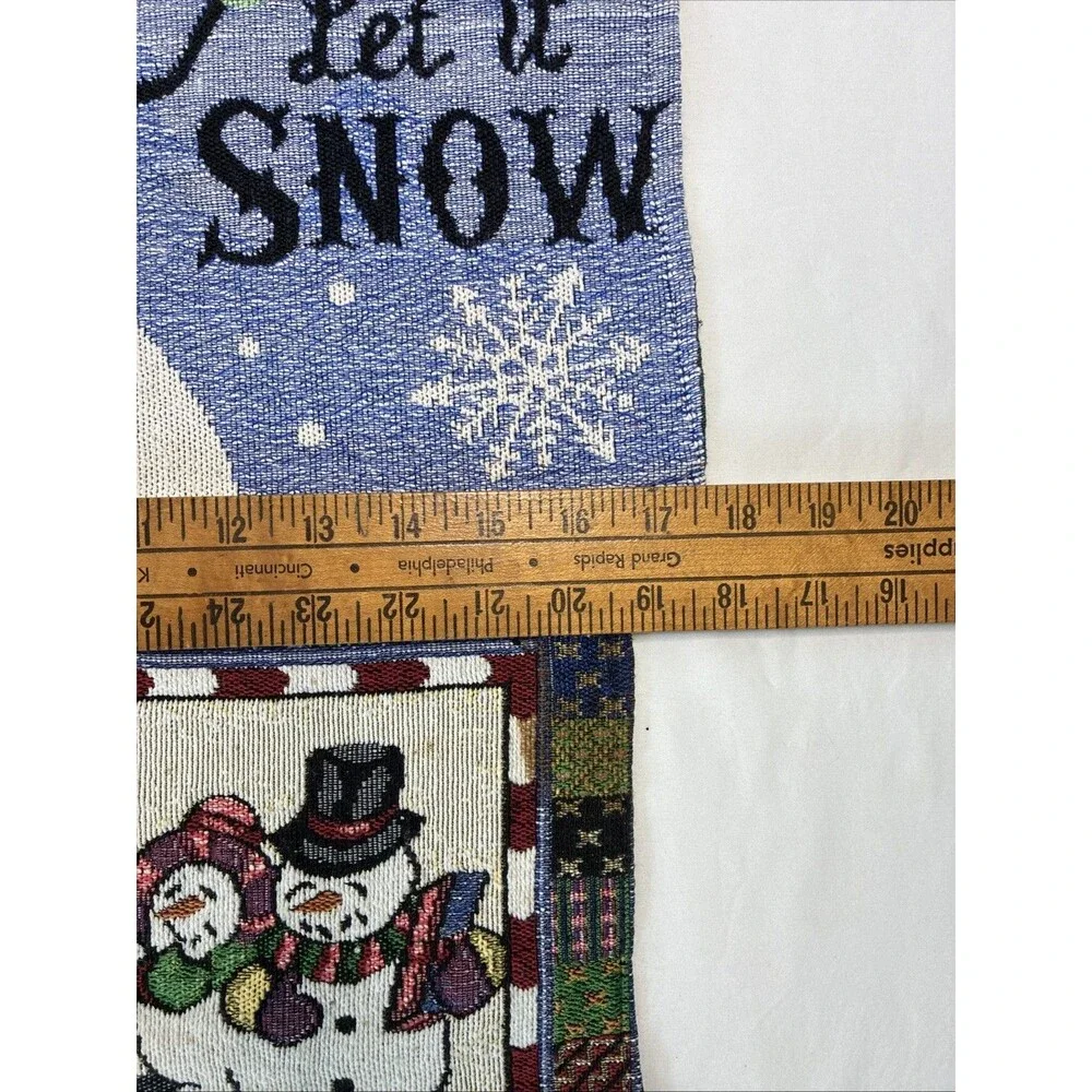 Vintage Snowman Tapestry Woven Placemats Winter Holiday Christmas Retro Set of 2